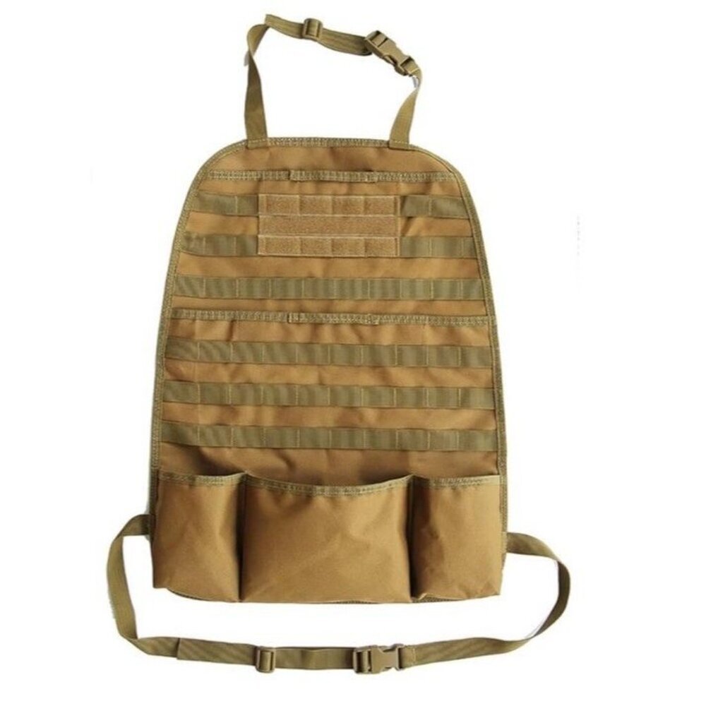 Tan Tactical Car Vehicle MOLLE Panel Seat Back Protector Storage Organizer Bag